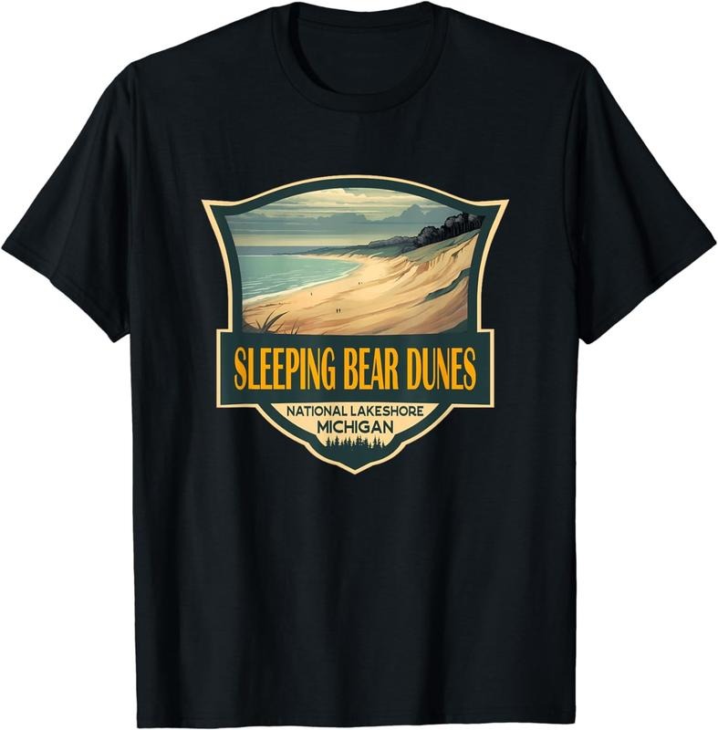 [100% Cotton] Sleeping Bear Dunes National Lakeshore Travel Retro Badge T-Shirts