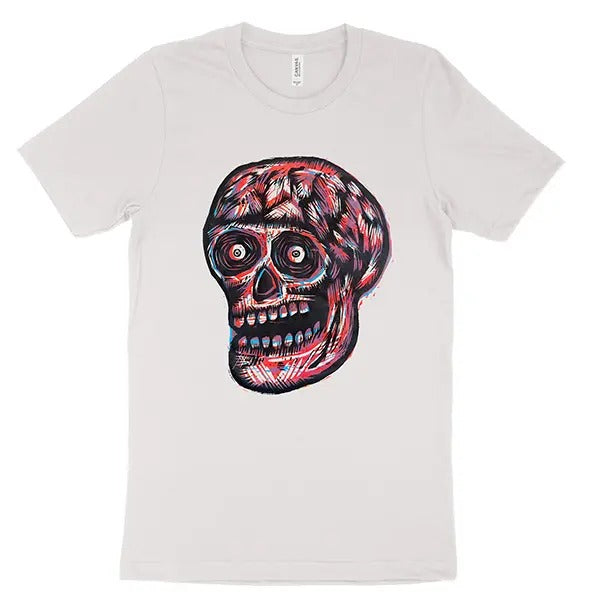 3 Color Skull Woodblock Hand Printed Cotton Menswear Top Black T-Shirts