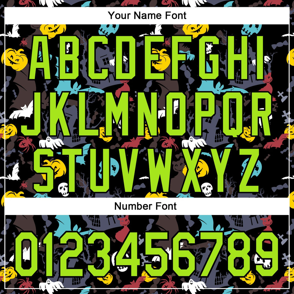 Custom Black Neon Green 3D Halloween Skull Pumpkin Doodle Party Costume Ideas Authentic Baseball Jersey