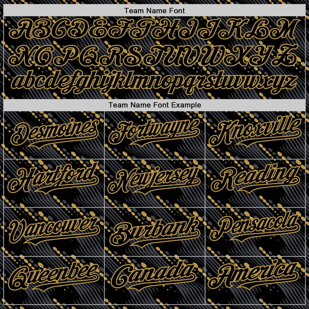 Custom Black Old Gold 3D Pattern Design Slant Lines Authentic Baseball Jersey