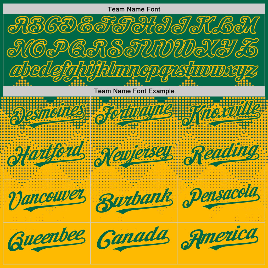 Custom Kelly Green Gold 3D Pattern Design Gradient Square Shapes Authentic Baseball Jersey