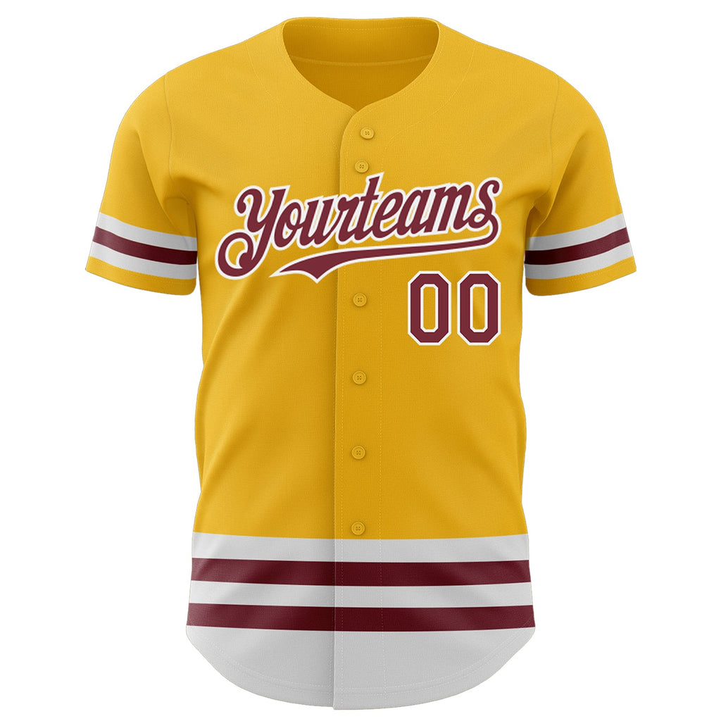 Custom Gold Burgundy-White Line Authentic Baseball Jersey