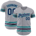 Custom Gray Navy Gray-Teal Line Authentic Baseball Jersey