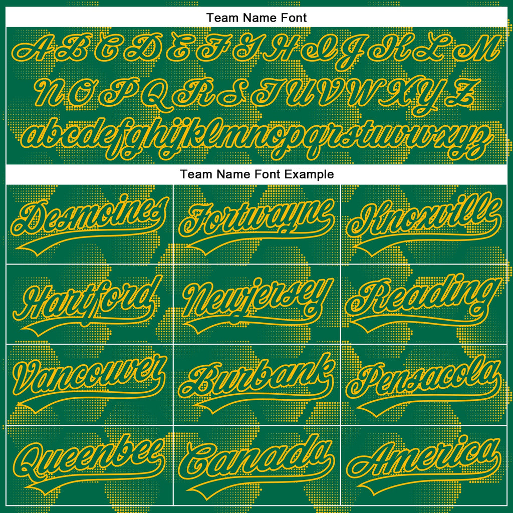 Custom Kelly Green Gold 3D Pattern Design Halftone Geometric Shapes Authentic Baseball Jersey