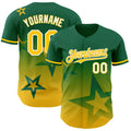 Custom Kelly Green Yellow-White 3D Pattern Design Gradient Style Twinkle Star Authentic Baseball Jersey