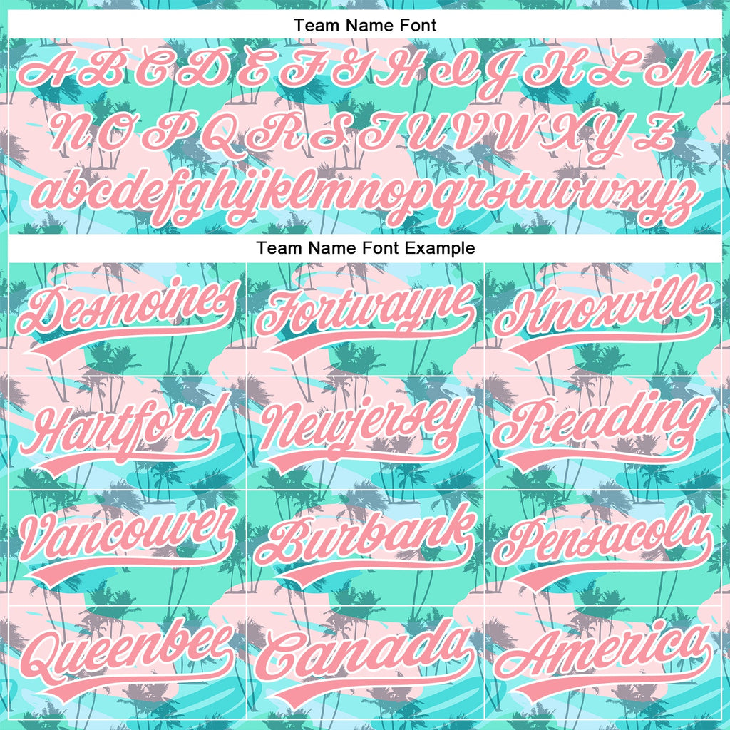 Custom Green Medium Pink-White 3D Pattern Design Tropical Hawaii Palm Trees Authentic Baseball Jersey