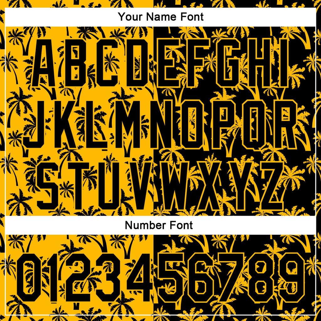 Custom Gold Black 3D Pattern Design Tropical Hawaii Palm Trees Authentic Baseball Jersey