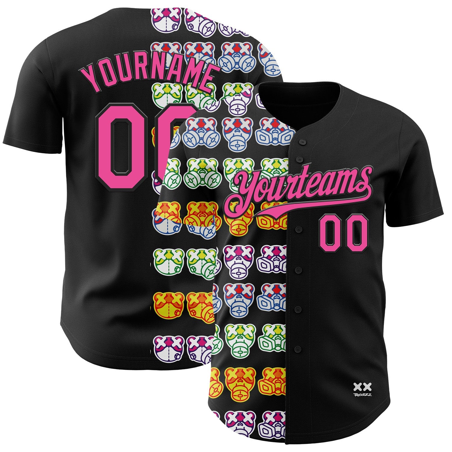 Custom Black Pink 3D Revzzz Half Masked Authentic Baseball Jersey
