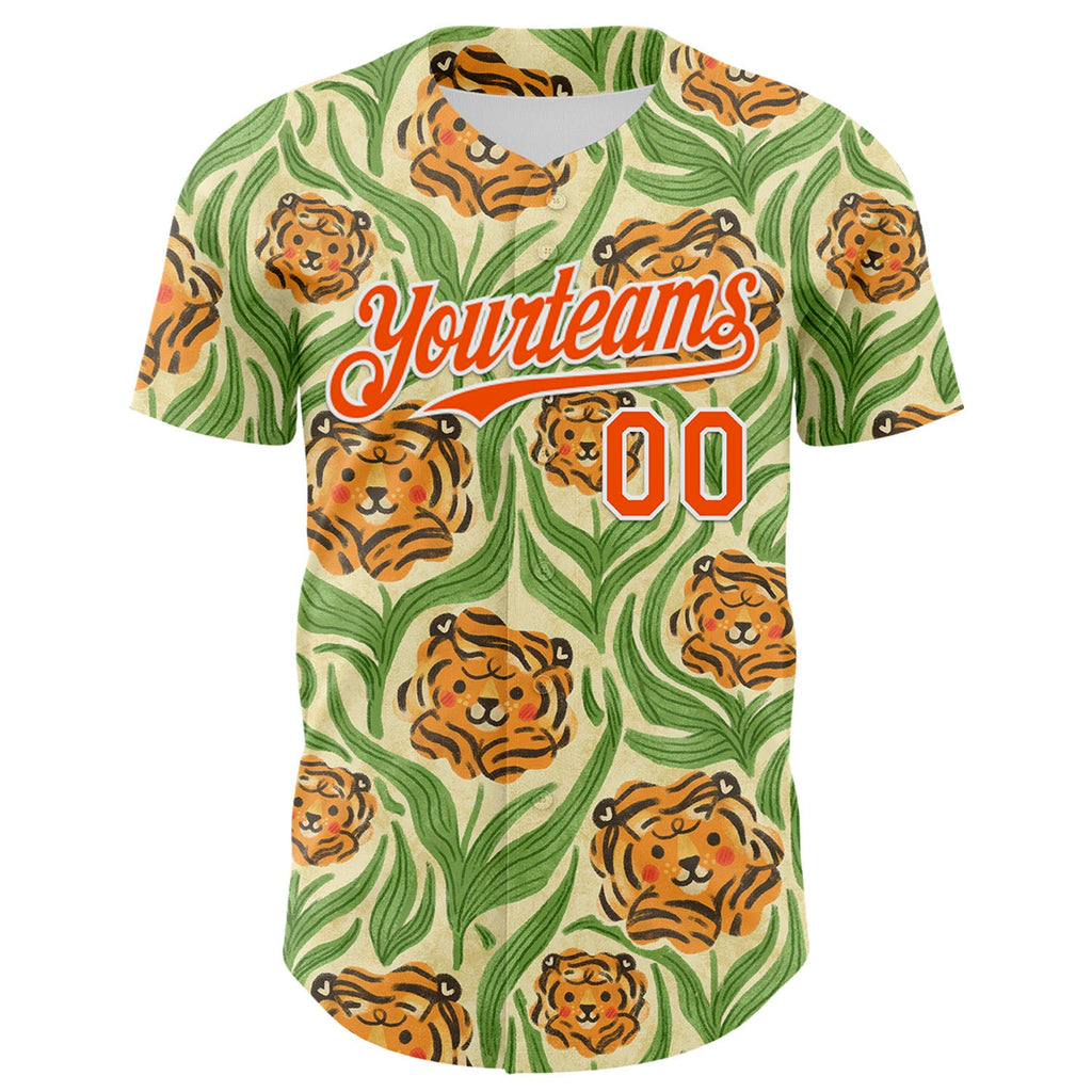 Custom Cream Orange-White 3D Emi Bee Tiger Lilies Authentic Baseball Jersey