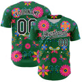 Custom Kelly Green Black-White 3D Mexican Festival Flower Cinco de Mayo Authentic Baseball Jersey