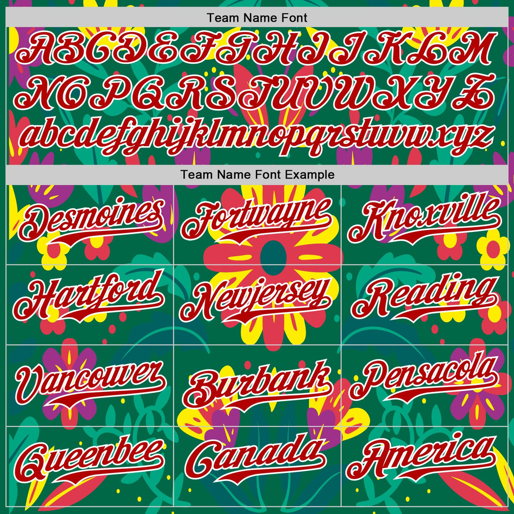 Custom Kelly Green Red-White 3D Mexican Festival Flower Cinco de Mayo Authentic Baseball Jersey