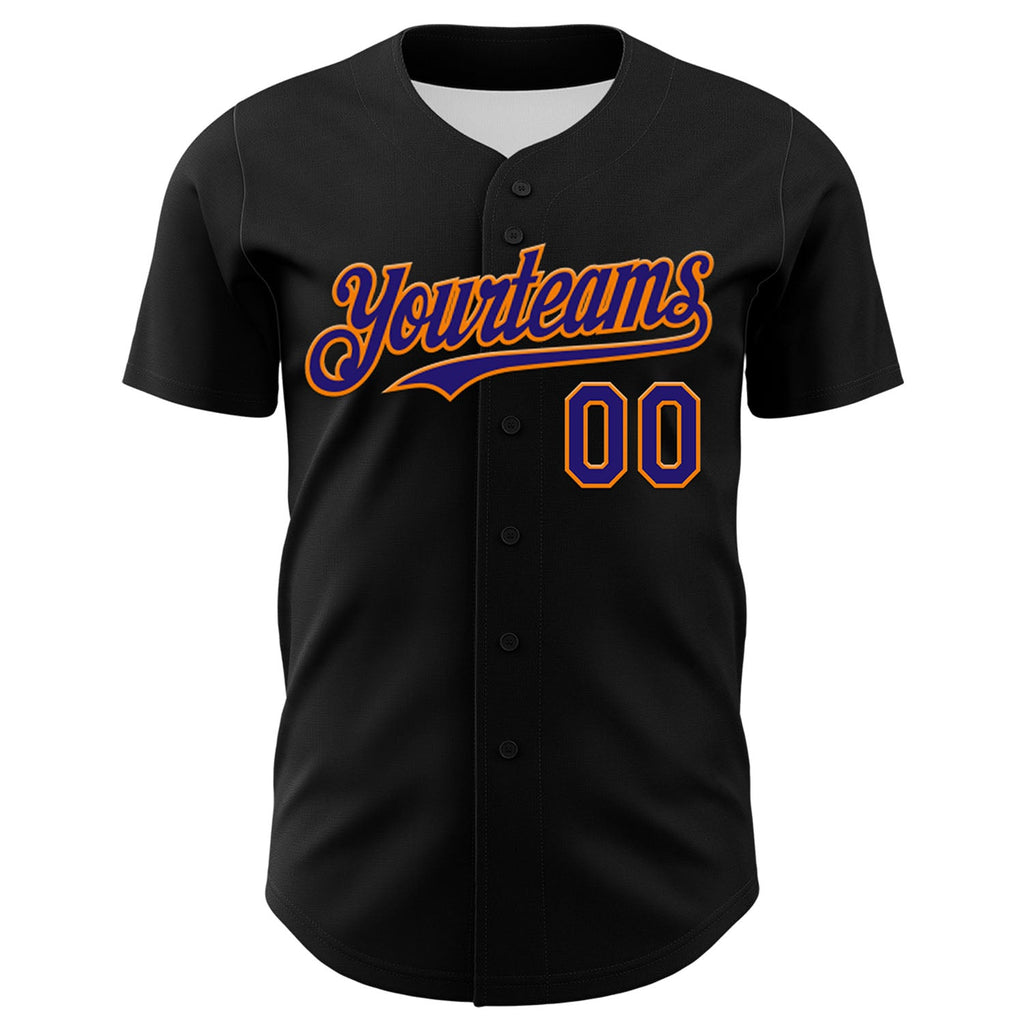 Custom Black Dark Purple-Bay Orange 3D Punk Rock Skull Authentic Baseball Jersey