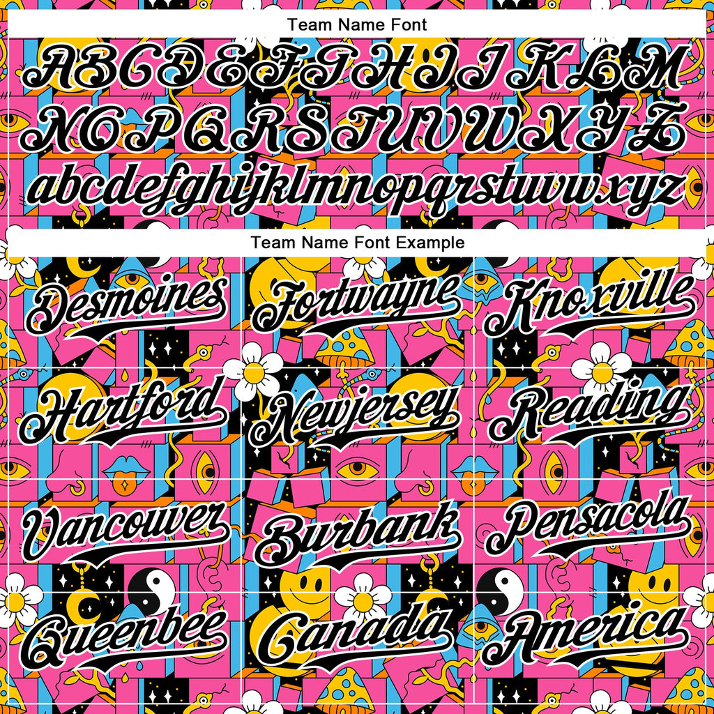 Custom Hot Pink Black-White 3D Pattern Design Rave Psychedelic Geometry Authentic Baseball Jersey
