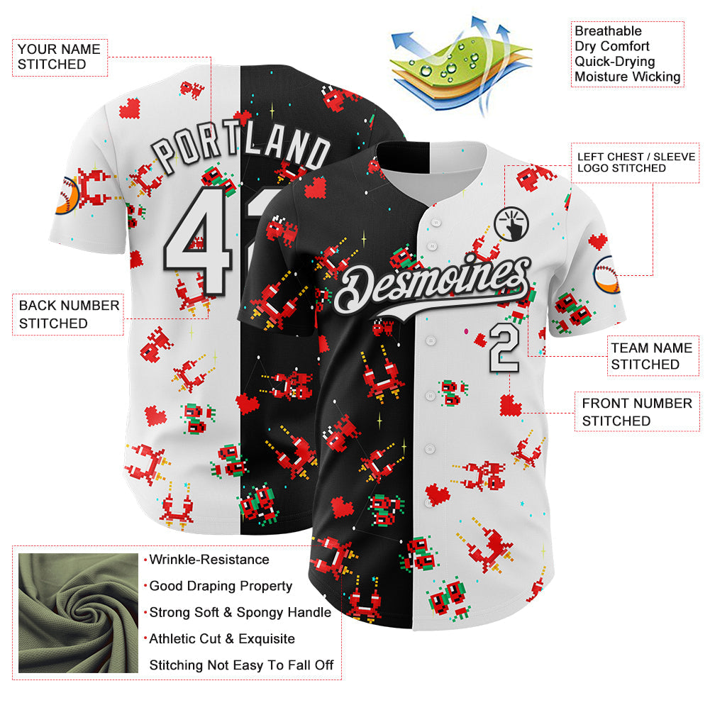Custom Black White 3D Pattern Design Retro Pixel Arcade Game Authentic Baseball Jersey