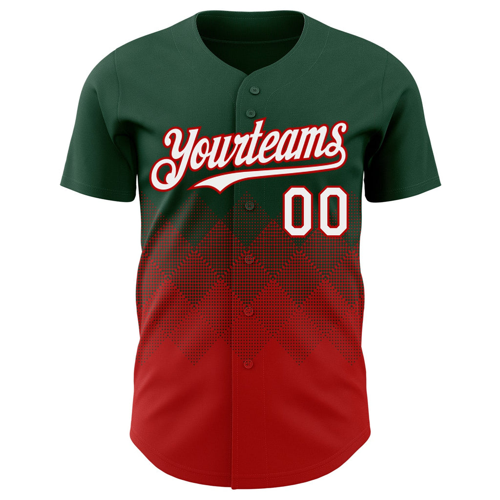Custom Green White-Red 3D Gradient Square Shape Authentic Baseball Jersey