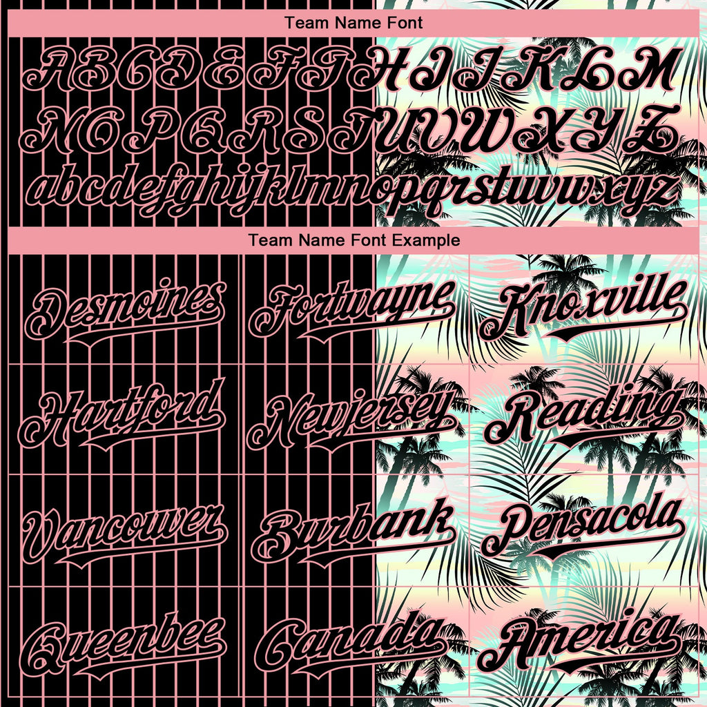 Custom Black Medium Pink 3D Pattern Design Pinstripe Tropical Palm Leaves Authentic Baseball Jersey