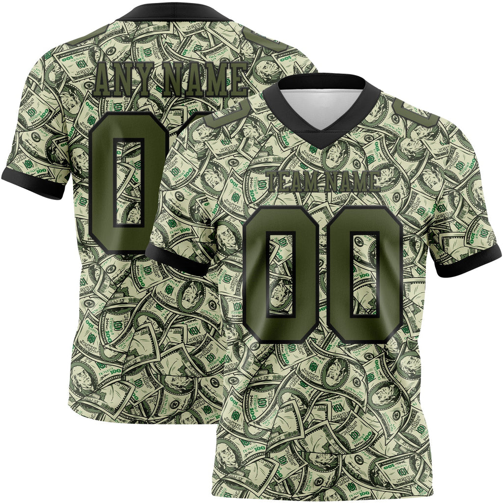 Custom Green Olive-Black 3D Pattern Dollar Authentic Football Jersey