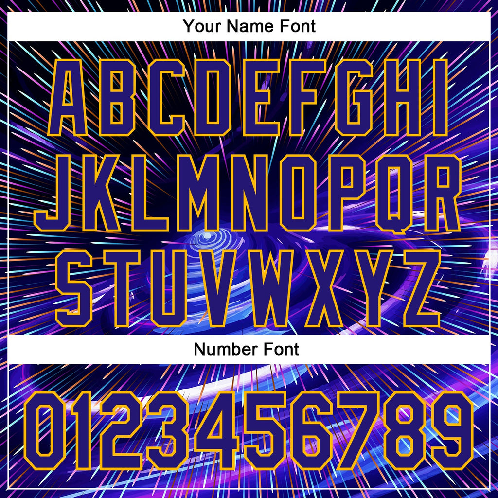 Custom Blue Dark Purple-Gold 3D Pattern Design Outer Space Time Travel Authentic Baseball Jersey