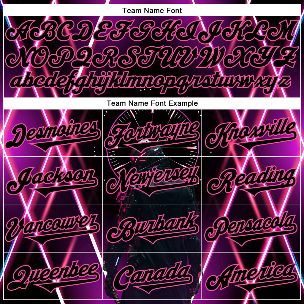 Custom Blue Black-Pink 3D Pattern Design Outer Space Light Swords Authentic Baseball Jersey
