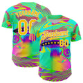 Custom Green Yellow-White 3D Pattern Design Trippy Acid UFO Authentic Baseball Jersey