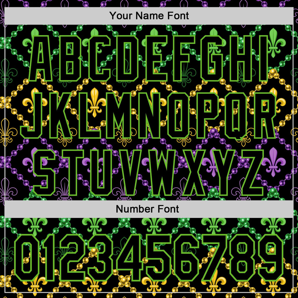 Custom Black Aurora Green 3D Pattern Design Mardi Gras Shrove Tuesday Authentic Baseball Jersey