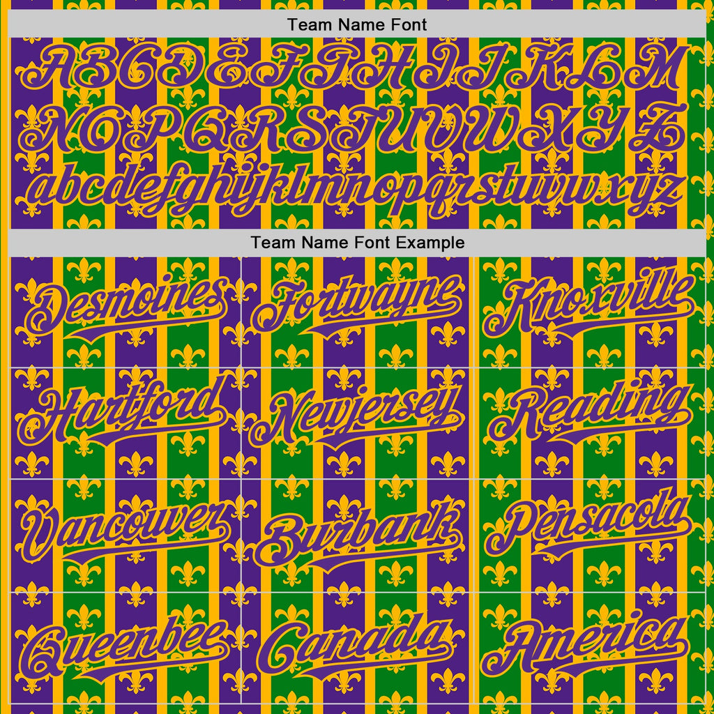 Custom Green Purple-Gold 3D Pattern Design Mardi Gras Shrove Tuesday Authentic Baseball Jersey