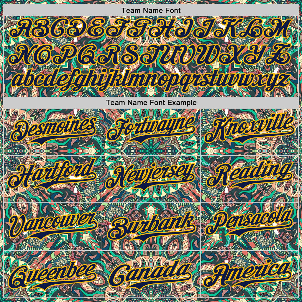 Custom Green Navy-Gold 3D Pattern Design Burner Costumes Psychedelic Authentic Baseball Jersey