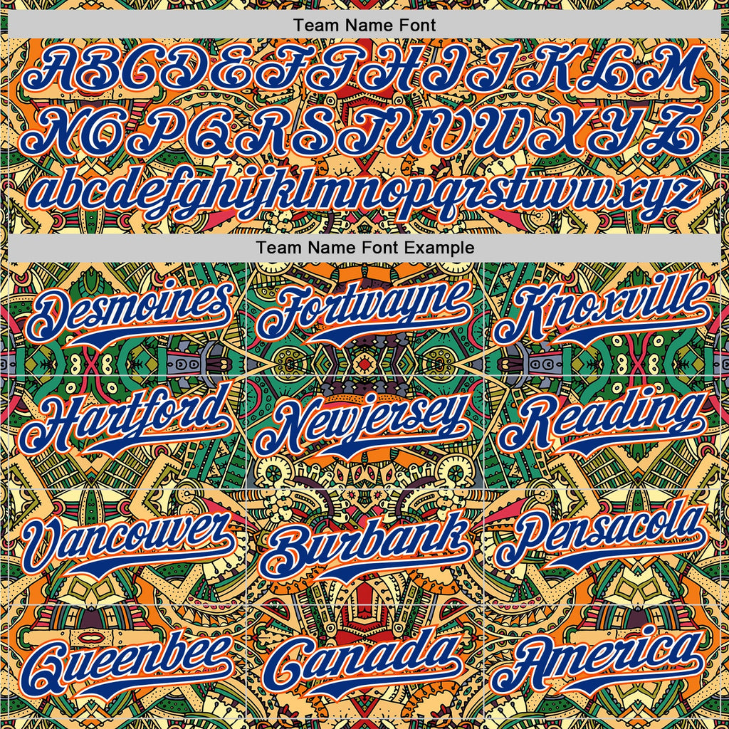 Custom Green Royal White-Orange 3D Pattern Design Burner Costumes Exotic Authentic Baseball Jersey