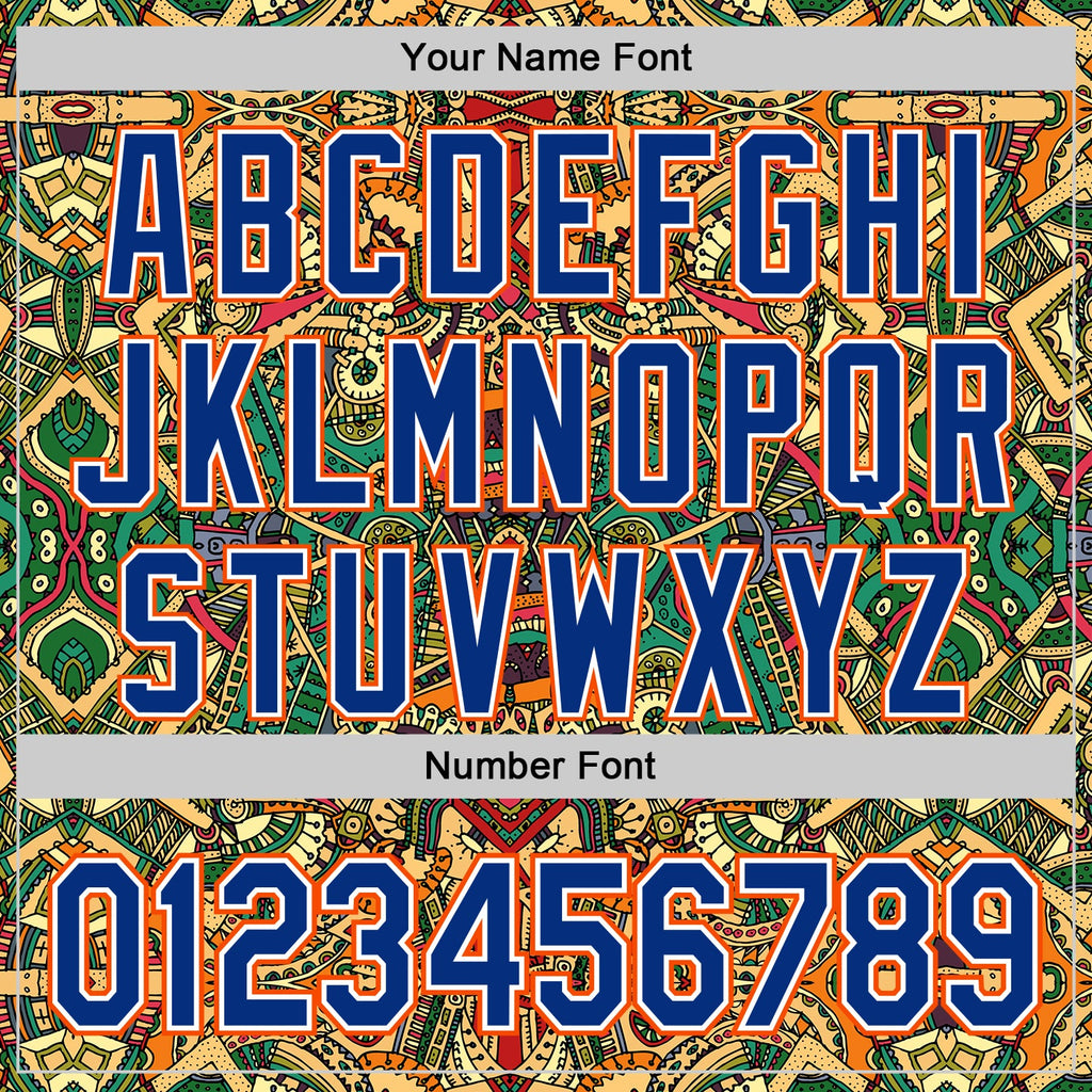 Custom Green Royal White-Orange 3D Pattern Design Burner Costumes Exotic Authentic Baseball Jersey