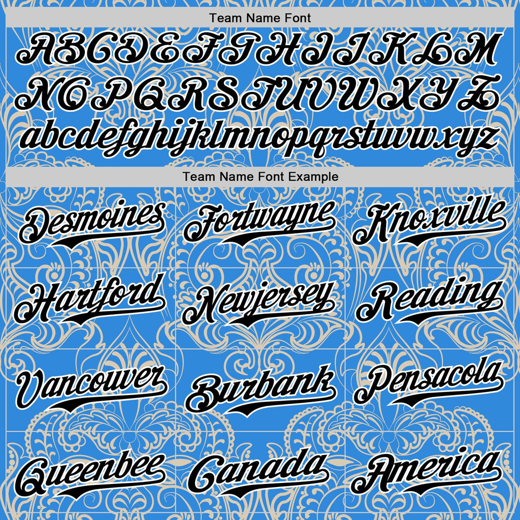 Custom Electric Blue Black-White 3D Pattern Design Burner Costumes Paisley Bandana Authentic Baseball Jersey