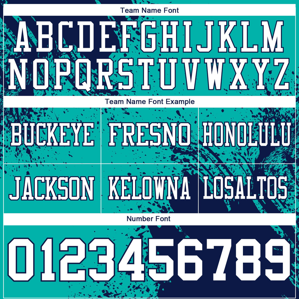 Custom Aqua White-Navy 3D Pattern Abstract Brush Stroke Authentic Football Jersey