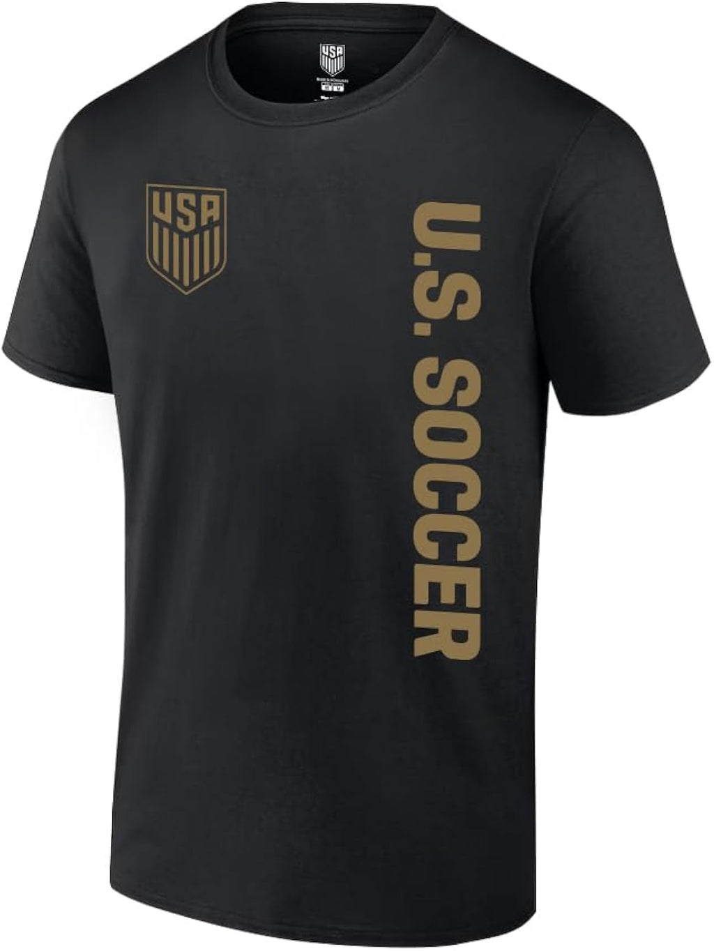Icon Sports U.S. Soccer Federation USMNT Adult Solid Logo T-Shirt | Side Print, Black Gold Logo