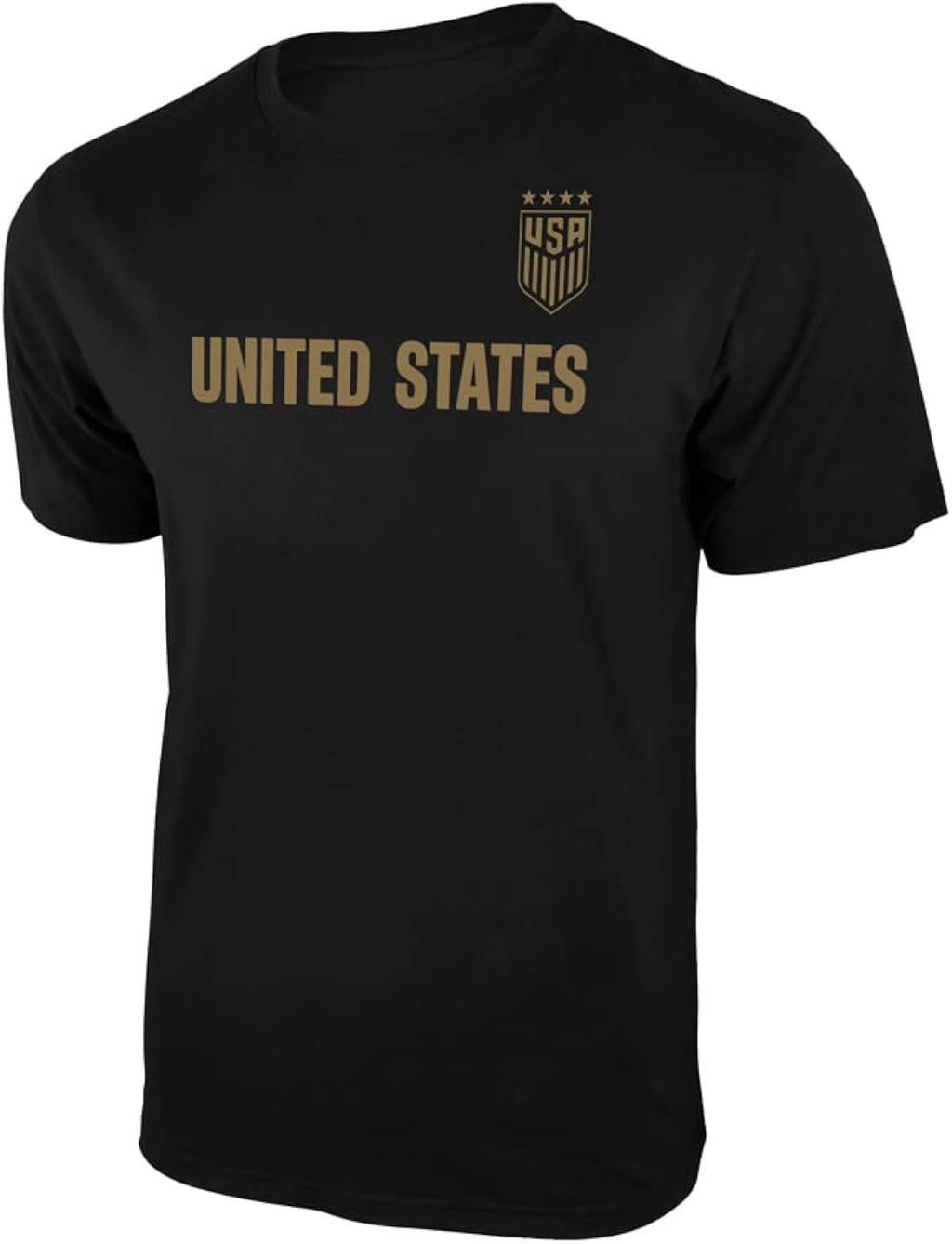 Icon Sports U.S. Soccer Federation USWNT Adult Logo T-Shirt | Black, Gold 4 Star Crest Logo, Medium