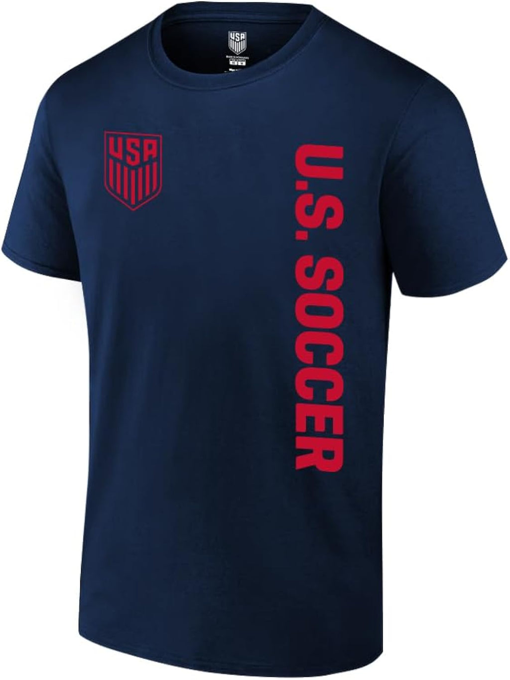 Icon Sports U.S. Soccer Federation USMNT Adult Solid Logo T-Shirt | Side Print, Navy Red Logo