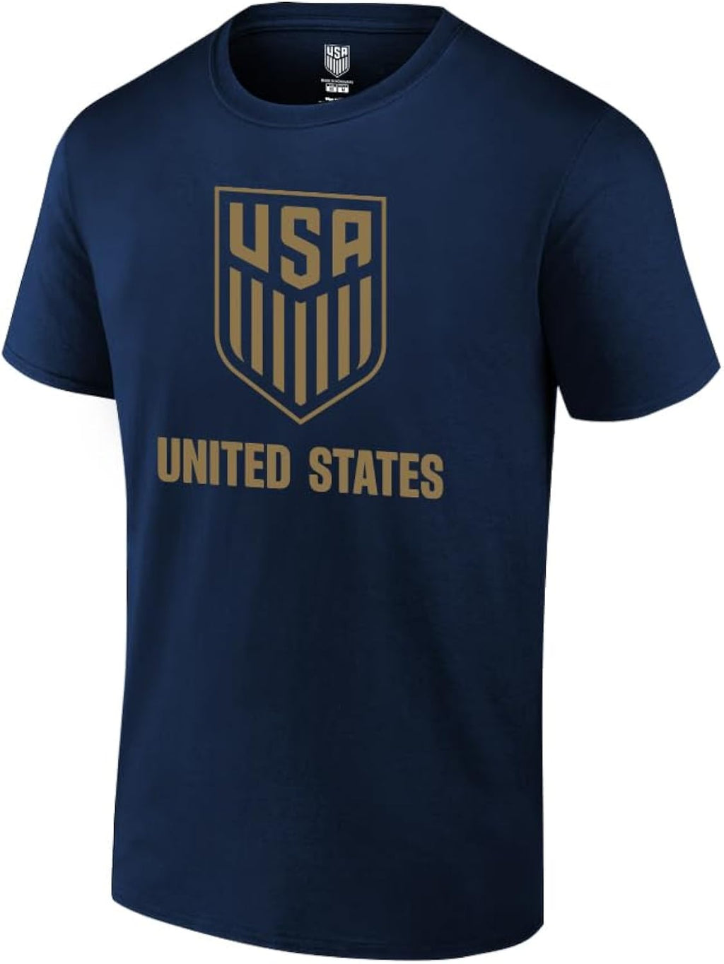 Icon Sports U.S. Soccer Federation USMNT Adult Solid Logo T-Shirt | Side Print, Navy Gold Logo