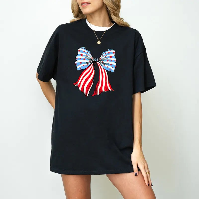 4th July Bow Shirt Coquette Patriotic Cute Independence Day American Girly Fourth July Country Girl T-Shirts