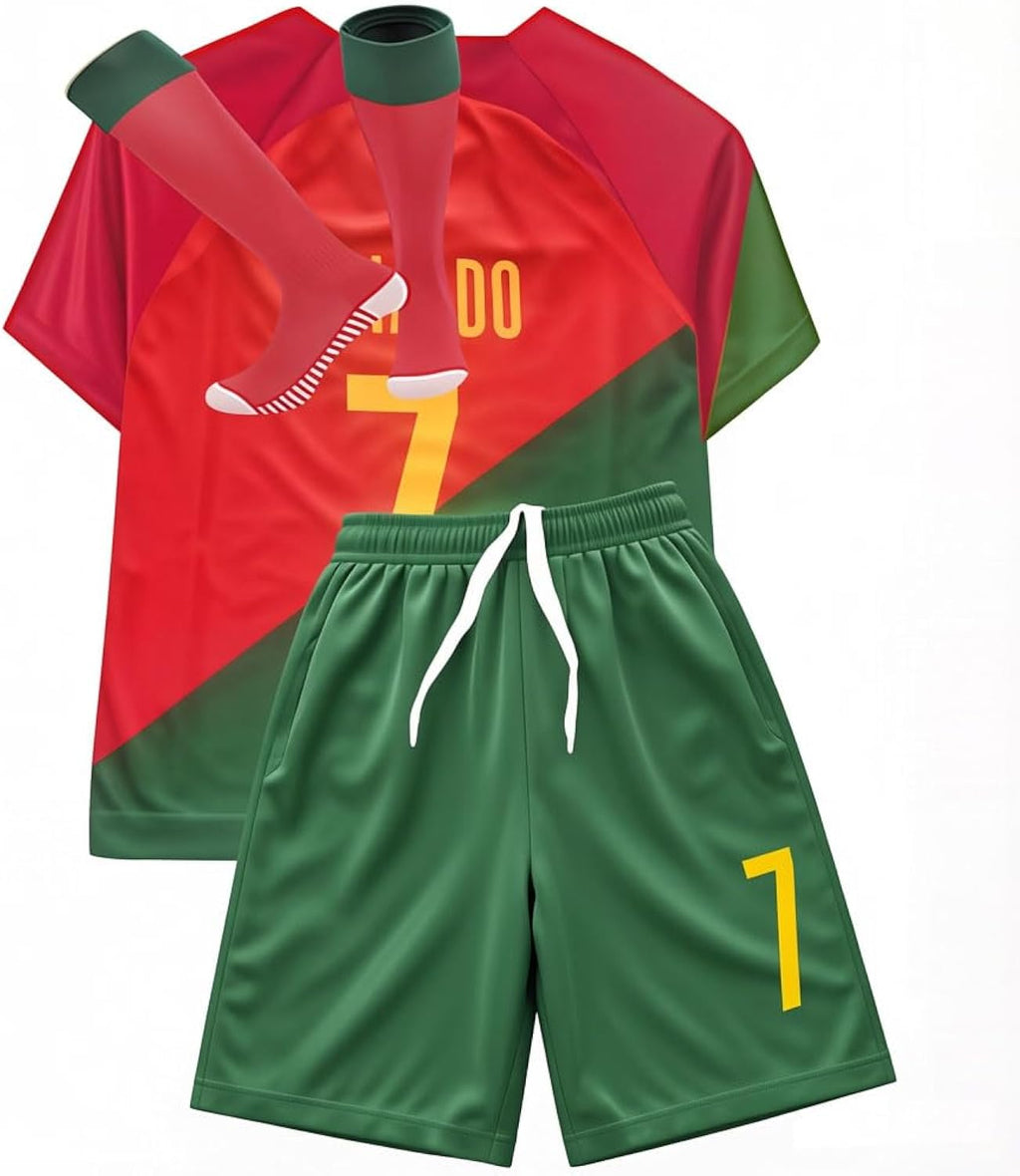 Soccer Jersey Boys,Uniform Kids Soccer Jersey for Girls 7# Football Soccer Set 3 Piece