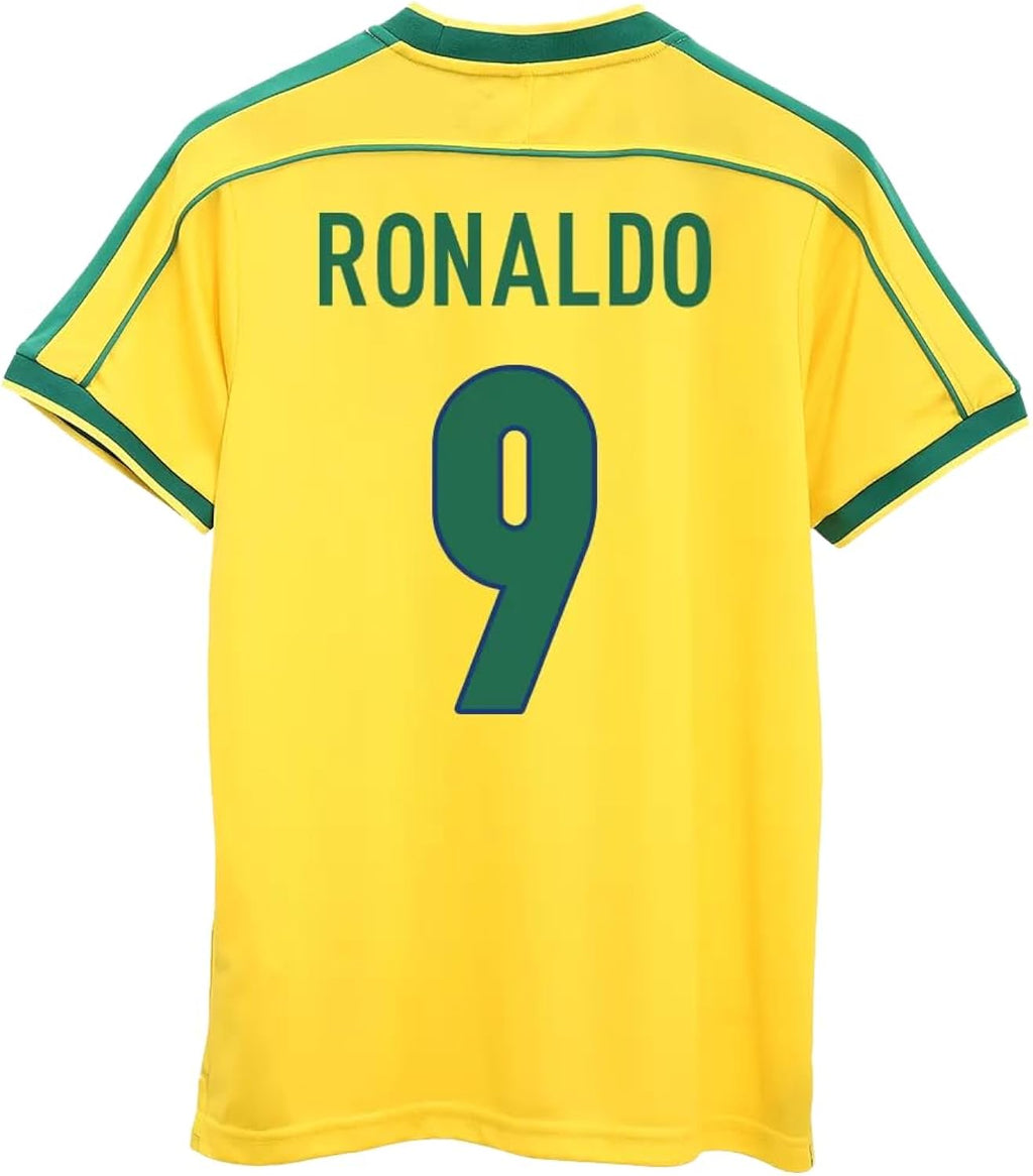 Brazil Ronaldo #9 Retro Men’s Soccer Jersey Fan Edition – Short Sleeve Training & Casual Shirt – Home & Away 1998