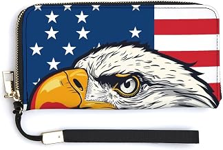 Bald Eagle Head on US Flag PU Leather Clutch Long Bifold Wallet, Coin Purse Credit Pass Case, Durable Card-Holder Money Storage for Women Men