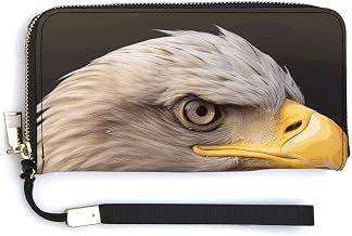 Women's PU Clutch Wallet with Zip, Bald Eagle Printed Elegant Clutch Wallet Handbag ， Hand Strap, Large Capacity
