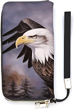 Bald Eagle Long Wallet Clutch Wallets Wristlet Wallet | PU Leather Multi Card Slots Long Pouch Wallet Portable Large Capacity Zipper Wallet with Hand Strap for Travel and Daily Use