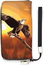 MUSM Golden Sunset Bald Eagle Long Wallet Zipper Buckle Elegant Clutch Wallet Handbag Phone Purse Card Holder Organizer