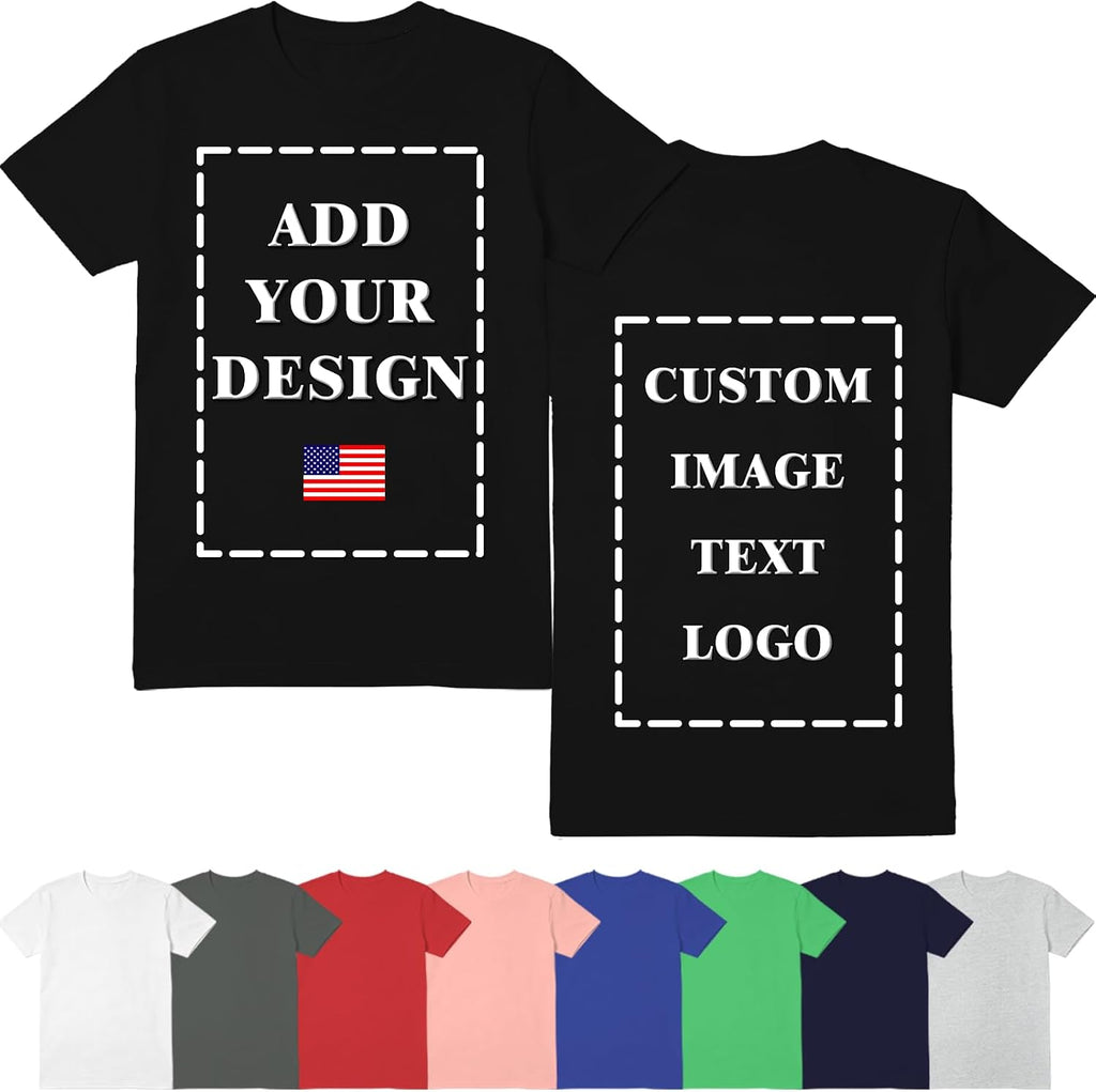 ISUNMEA Custom Photo T-Shirts for Men Design Your Own Personalized Shirt on Front&Back Cotton Tess w/Customizable Text/Image