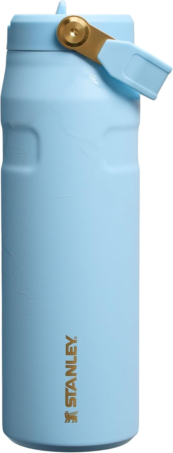 STANLEY x Messi IceFlow Flip Straw 2.0 Water Bottle, 24 oz | Built-In Straw with Larger Opening | Lightweight and Leak Resistant | Insulated Stainless Steel | BPA-Free | Messi Striker Blue