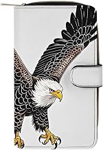 Sketch of Bald Eagle Diving Wallet with 12 Card Slots - PU Leather Long Clutch Purse, Zipper Coin Holder & ID Window, Lightweight Travel Cash Wallet