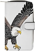 Sketch of Bald Eagle Diving Wallet with 12 Card Slots - PU Leather Long Clutch Purse, Zipper Coin Holder & ID Window, Lightweight Travel Cash Wallet
