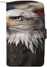 Women's Bald Eagle US Flag Pictures Wallet PU Leather Card Holder Zip Around Phone Clutch Large Capacity Travel Purse