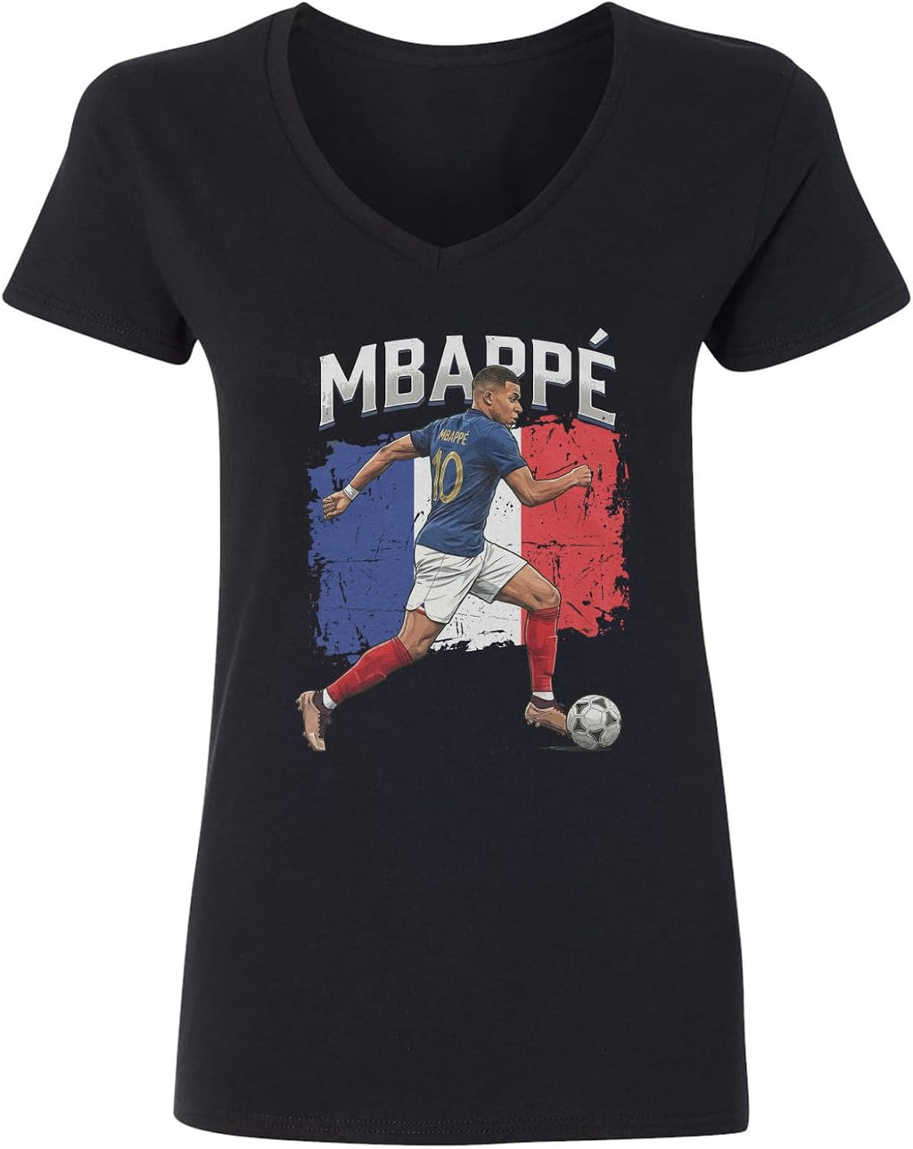 Mbappe Inspired Graphic France Fan Soccer Pride Ladies' V-Neck Tshirt