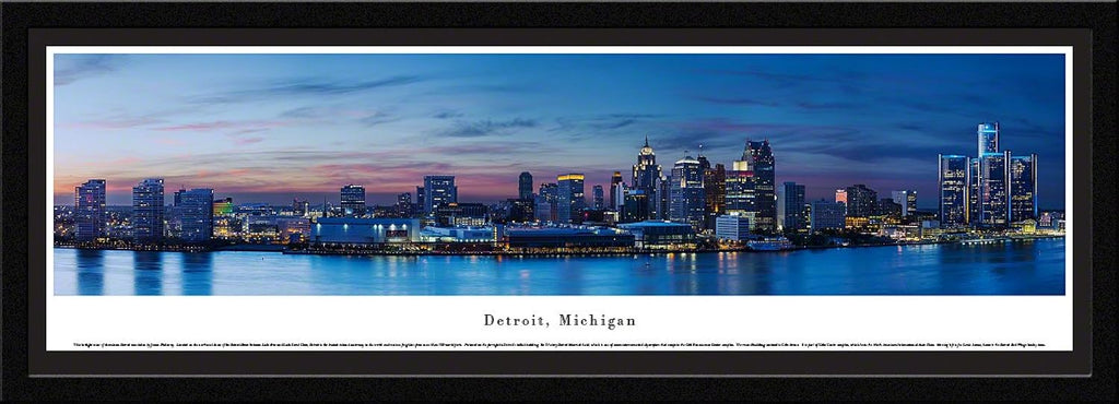 Detroit, Michigan at Night - 42" x 15.5" Select Frame with Single Mat by Blakeway Panoramas