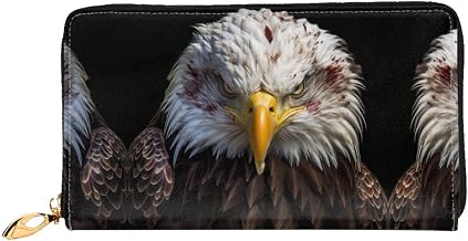 Bald Eagle American Flag Leather Wallet for Women Long Coin Purse Ultra Slim Credit Cards Holder Bifold Clutch